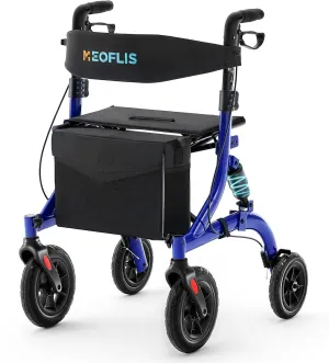 Rollator Walker with Seat, FSA/HSA Eligible All Terrain Walker with Shock Absorber, Rollator with 10" Rubber Wheels Supports up to 350 lbs, Adjustable Handles, Walkers for Seniors with Seat
