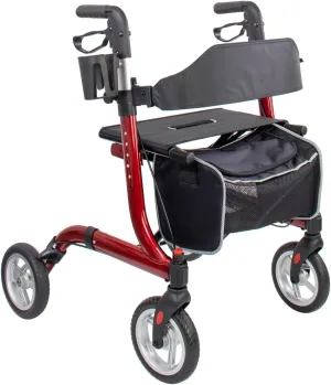 Rollator Walkers for Seniors- Rollator Walker 8" TPU Wheels- with Cup Holder Easy Folding Senior Walker with Backrest- Lightweight Mobility Walking Aid for Adult Elderly, Aluminum Frame, Red