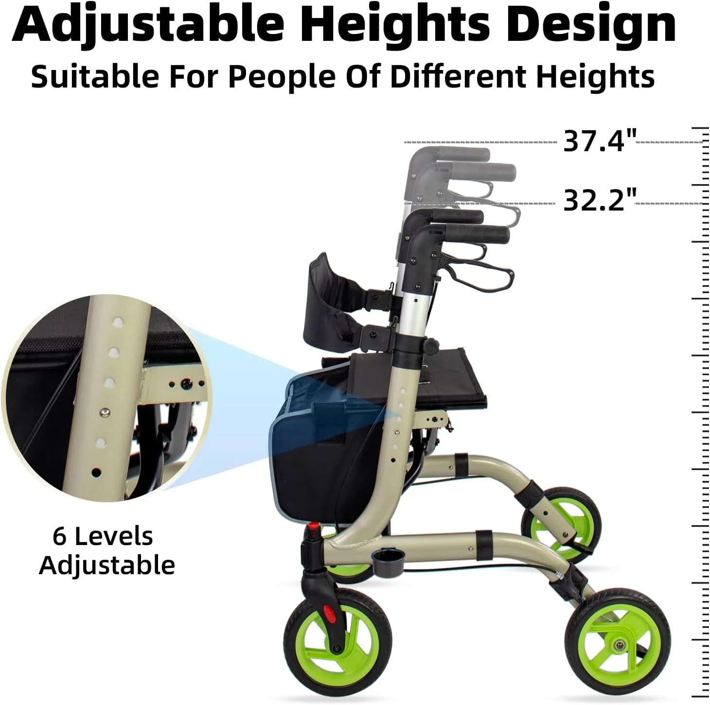 Rollator Walkers for Seniors- Rollator Walker with Cup Holder- Easy Folding Senior Walker with Backrest- Lightweight Mobility Walking Aid for Adult Elderly, Aluminum Frame, Champagne