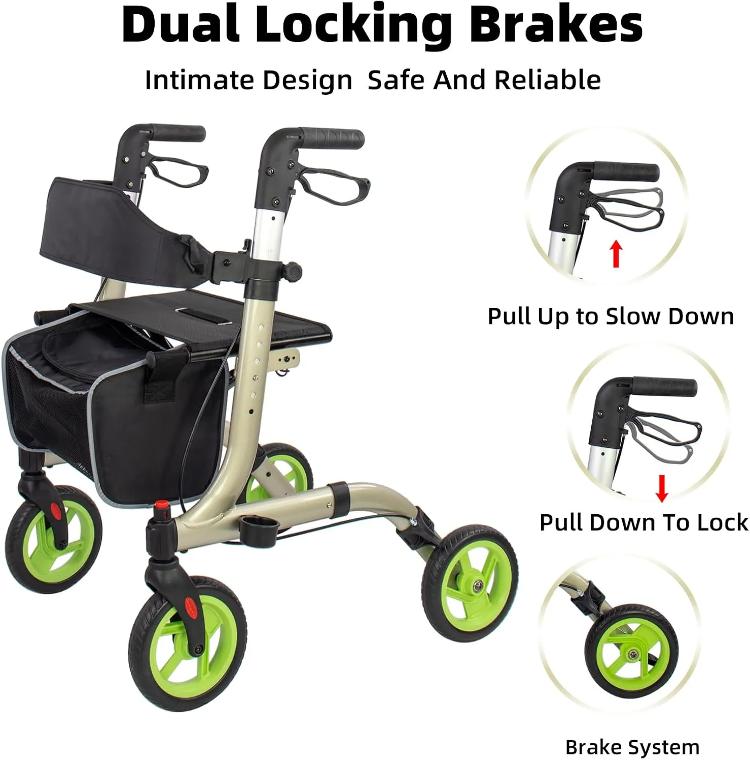 Rollator Walkers for Seniors- Rollator Walker with Cup Holder- Easy Folding Senior Walker with Backrest- Lightweight Mobility Walking Aid for Adult Elderly, Aluminum Frame, Champagne
