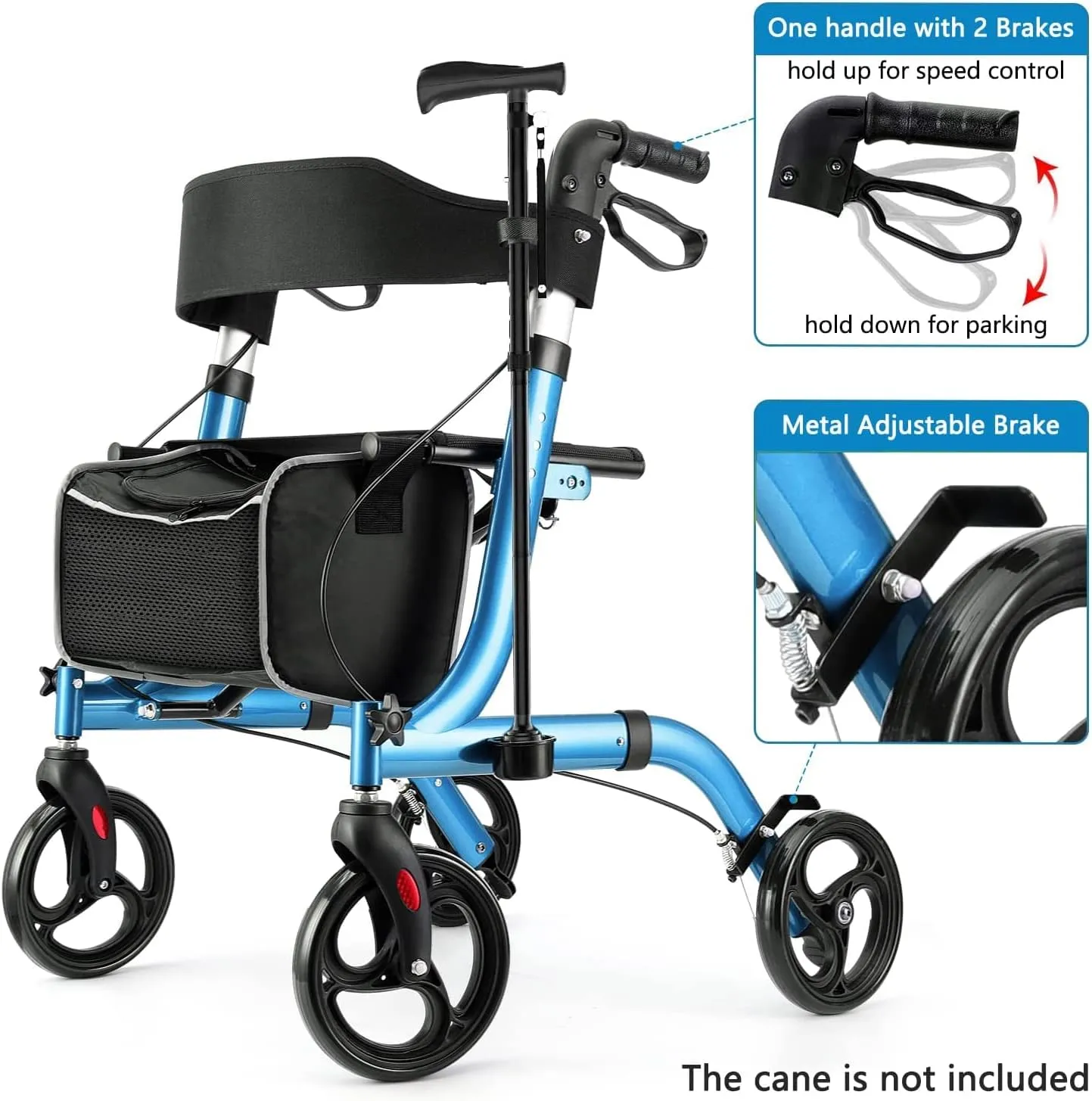Rollator Walkers for Seniors- Rollator Walker with Seat 8" Wheels- Easy Folding Senior Walker with Backrest- Lightweight Mobility Walking Aid for Adult Elderly, Aluminum Frame, Blue