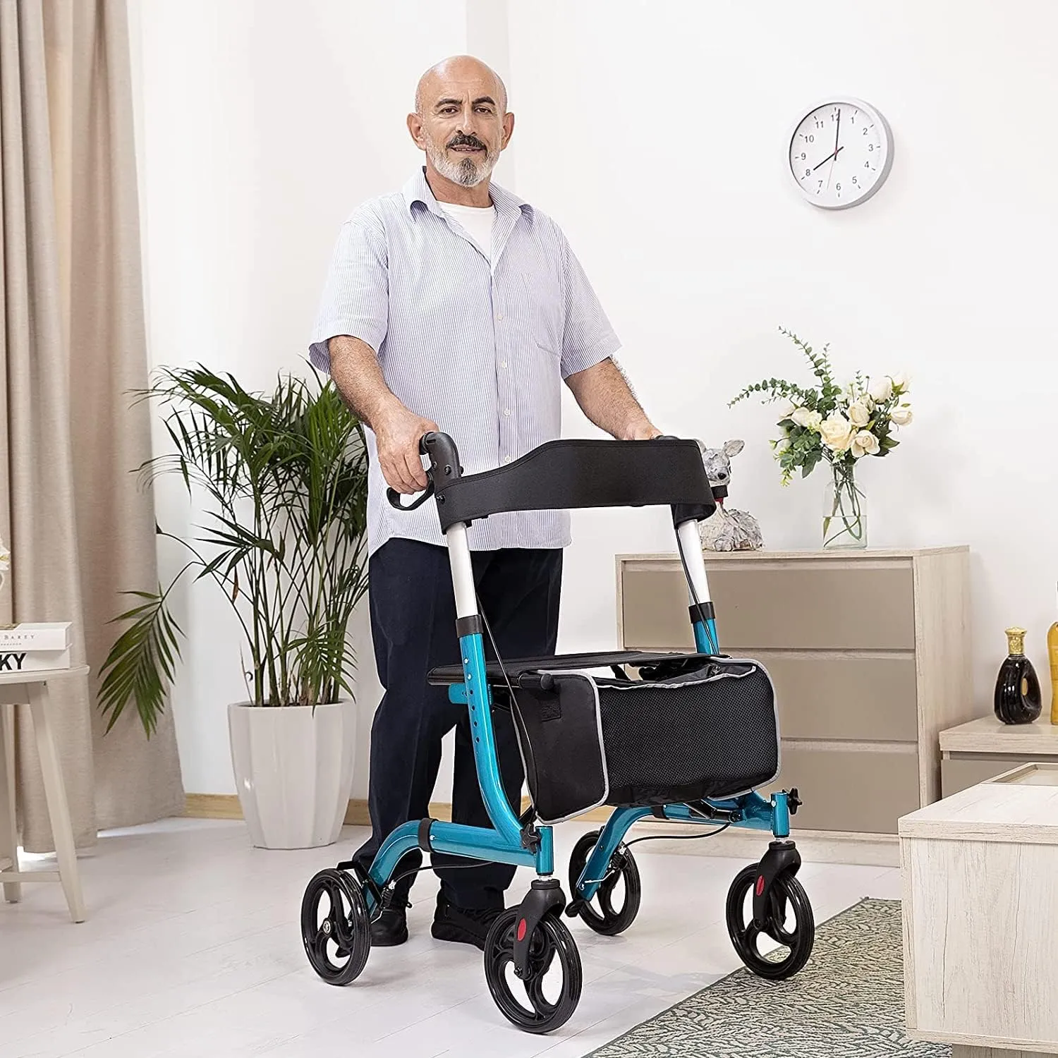 Rollator Walkers for Seniors- Rollator Walker with Seat 8" Wheels- Easy Folding Senior Walker with Backrest- Lightweight Mobility Walking Aid for Adult Elderly, Aluminum Frame, Blue