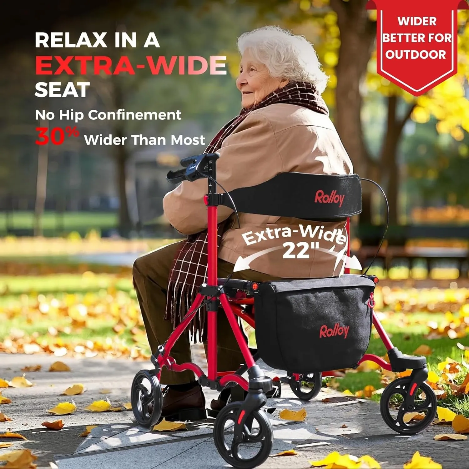 Rollator Walkers for Seniors with Seat, Aluminum Ultra-Compact Travel Rolling Walker, 350lbs Capacity, 22" Extra-Wide Seat for Bariatric, Easy Folding,Height Adjustable for Tall over 6ft,8" Big Wheels