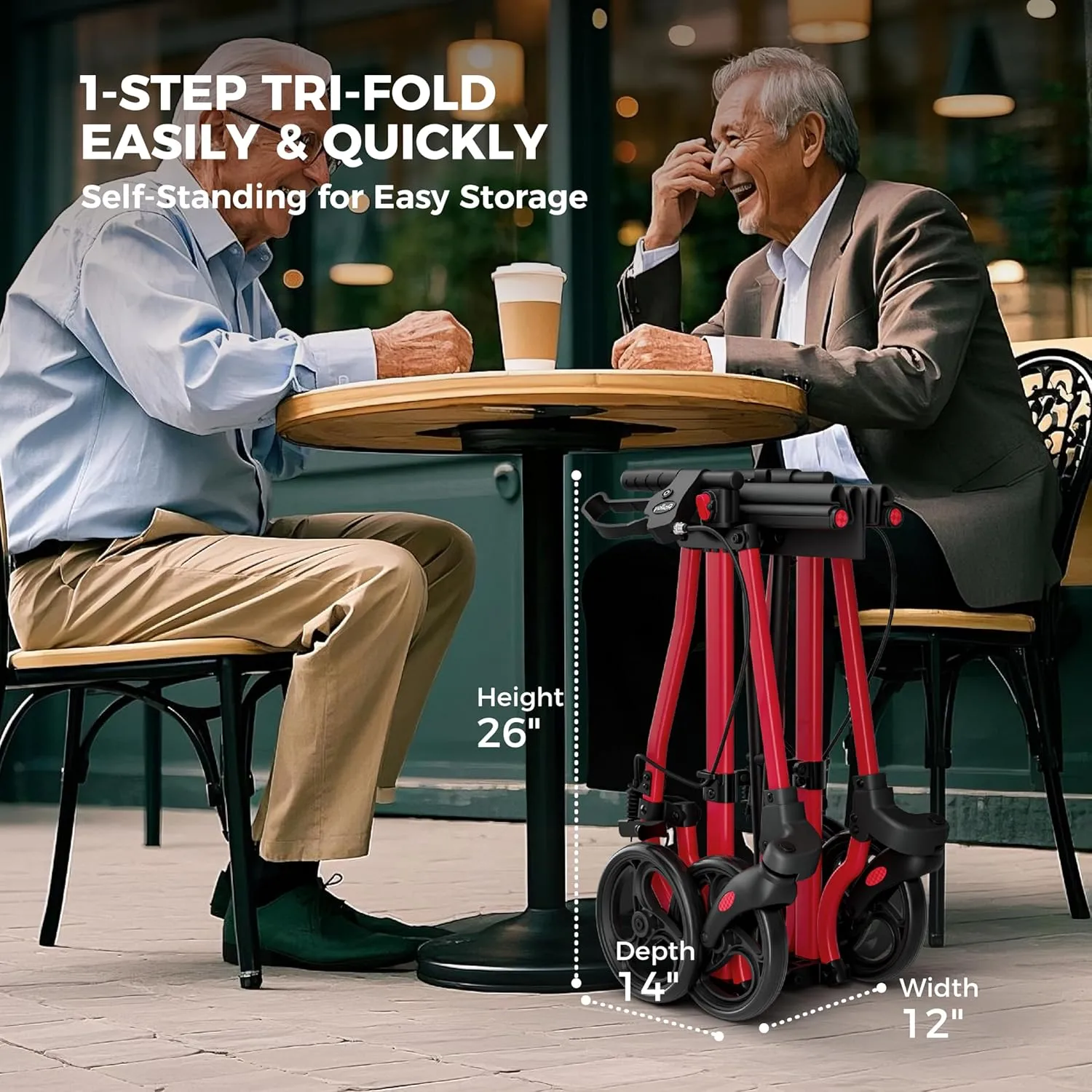 Rollator Walkers for Seniors with Seat, Aluminum Ultra-Compact Travel Rolling Walker, 350lbs Capacity, 22" Extra-Wide Seat for Bariatric, Easy Folding,Height Adjustable for Tall over 6ft,8" Big Wheels