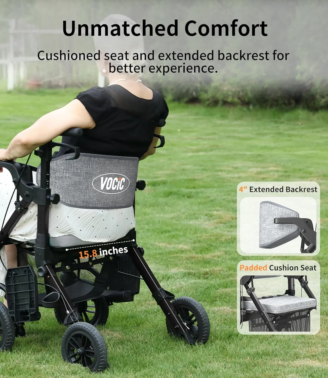 Rollator-Walkers-for-Seniors-with-Seat, Walker Wheelchair Combo, Transport-Wheelchair-Lightweight-Foldable, Adult Walkers All Terrain, 2 in 1 Rolling Walker Chair with Brakes & Pouch-2024 New