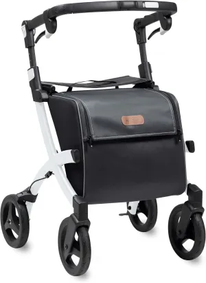 Rollz Flex 2 Pebble White - Upright Rollator with Seat - Lightweight Walker with Wheels - Folding Walker with Large Shopping Bag - Modern Design and Ultimate Support (Small)