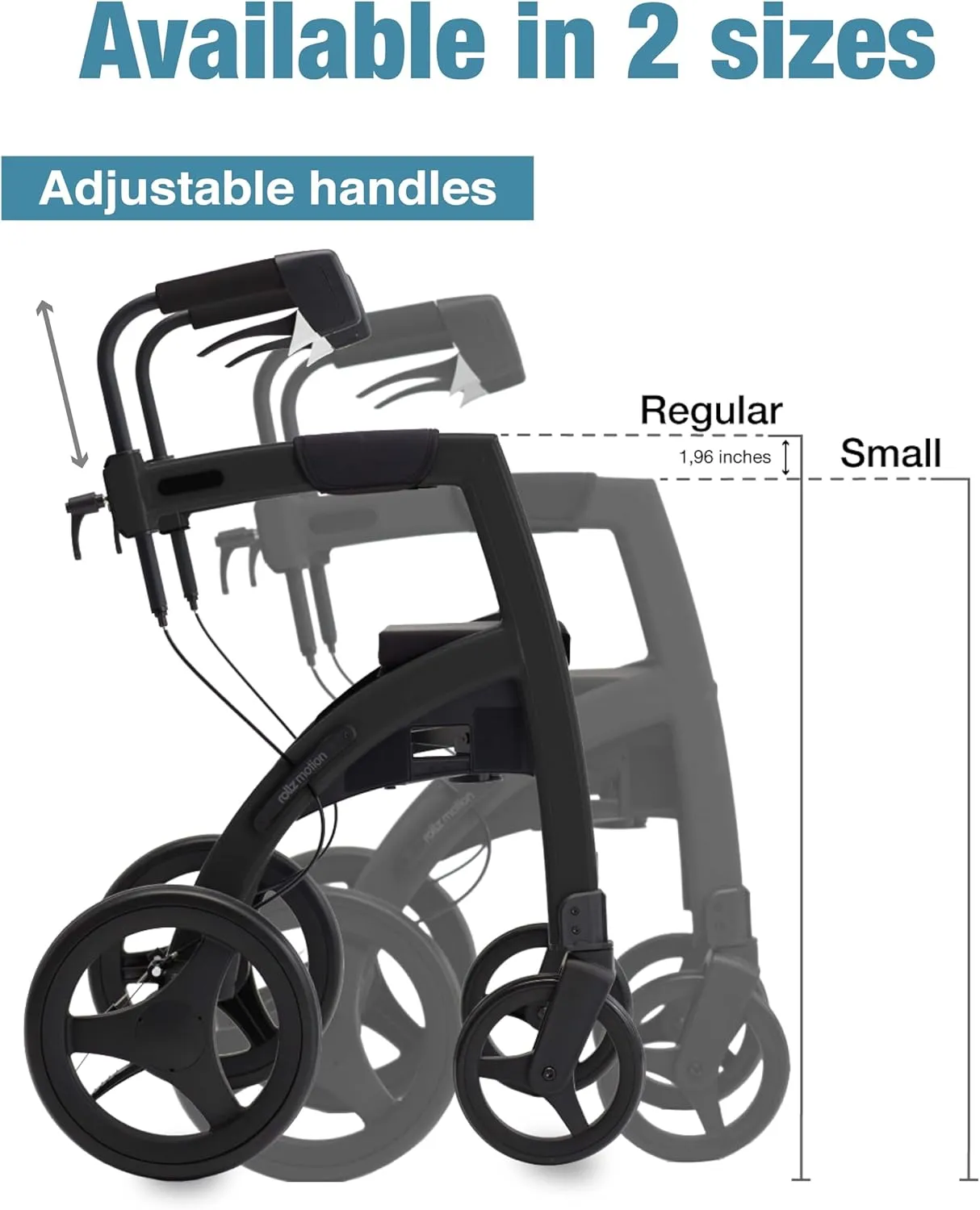 Rollz Motion 2.1 Matt Black - 2 in 1 Rollator Walker Wheelchair Combo - Foldable Transport Chair - Rollator Wheelchair Combo - Modern Design and Ultimate Support (Small)