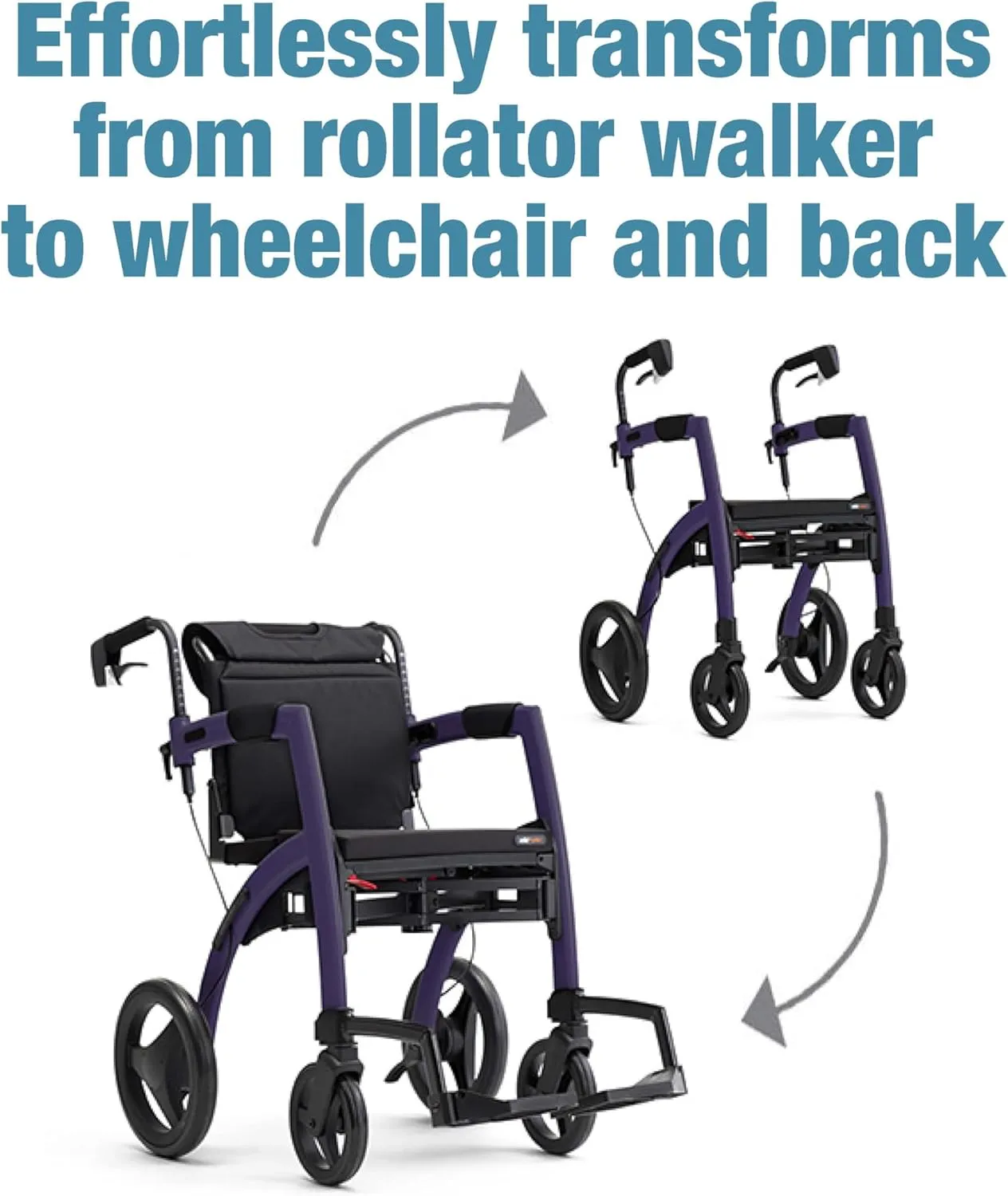 Rollz Motion 2.1 Matt Black - 2 in 1 Rollator Walker Wheelchair Combo - Foldable Transport Chair - Rollator Wheelchair Combo - Modern Design and Ultimate Support (Small)