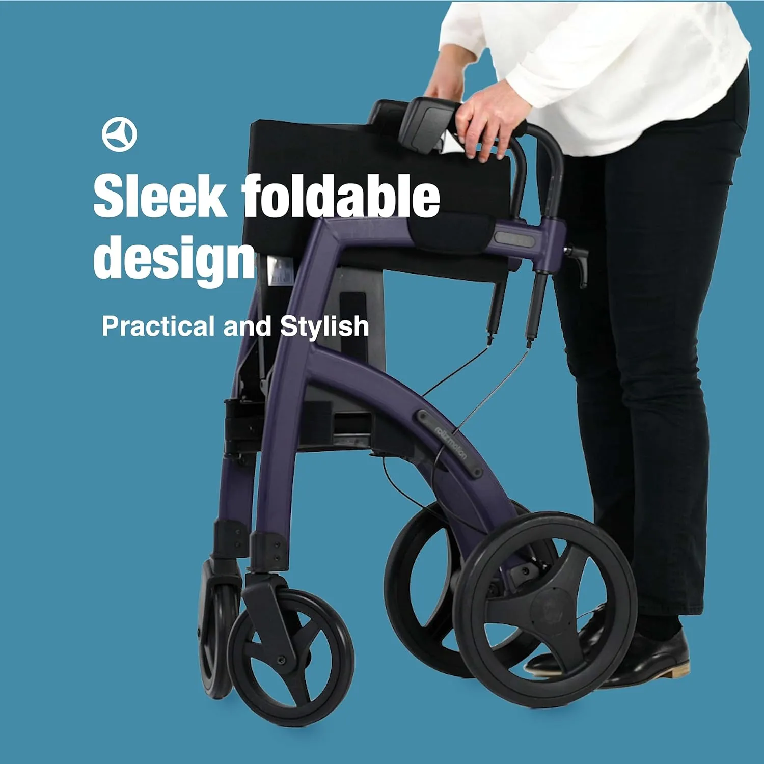 Rollz Motion 2.1 Matt Black - 2 in 1 Rollator Walker Wheelchair Combo - Foldable Transport Chair - Rollator Wheelchair Combo - Modern Design and Ultimate Support (Small)