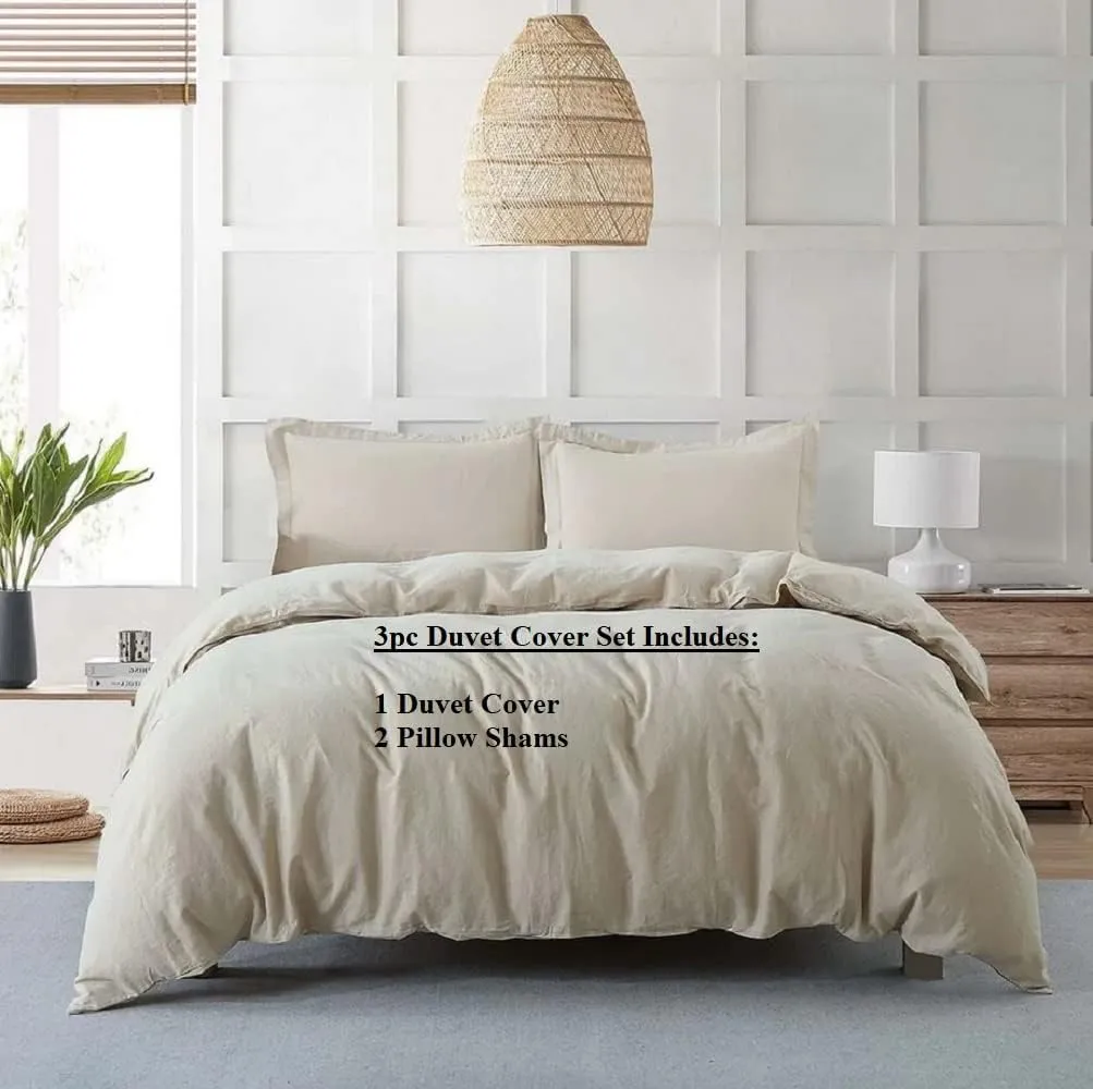 Royal Tradition Belgian Flax Linen-Cotton Blend 7PC Bed Set Includes: Sheets Set with a Duvet Cover Set, Pre-Washed Linen Cotton, Breathable Percale Weave 150 GSM (Queen Size, Linen)