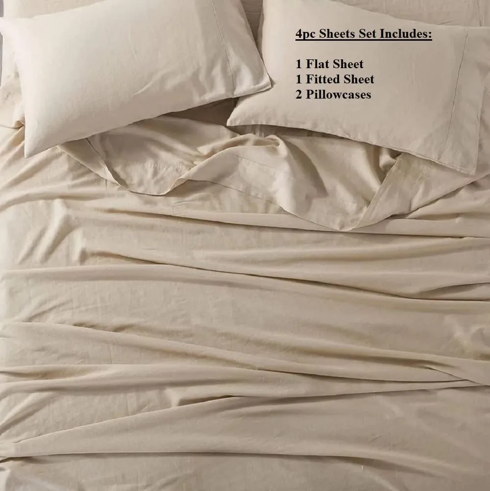 Royal Tradition Belgian Flax Linen-Cotton Blend 7PC Bed Set Includes: Sheets Set with a Duvet Cover Set, Pre-Washed Linen Cotton, Breathable Percale Weave 150 GSM (Queen Size, Linen)