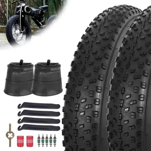 RUTU 20x4 Bike Tire Foldable 20 x 4.0 Fat Tire (102-406),20 Inch Bike Tire and Tube with Tire levers,Valve Tool Compatible with 20x4.0 Electric Bike/Mountain Bike Tires and Tubes