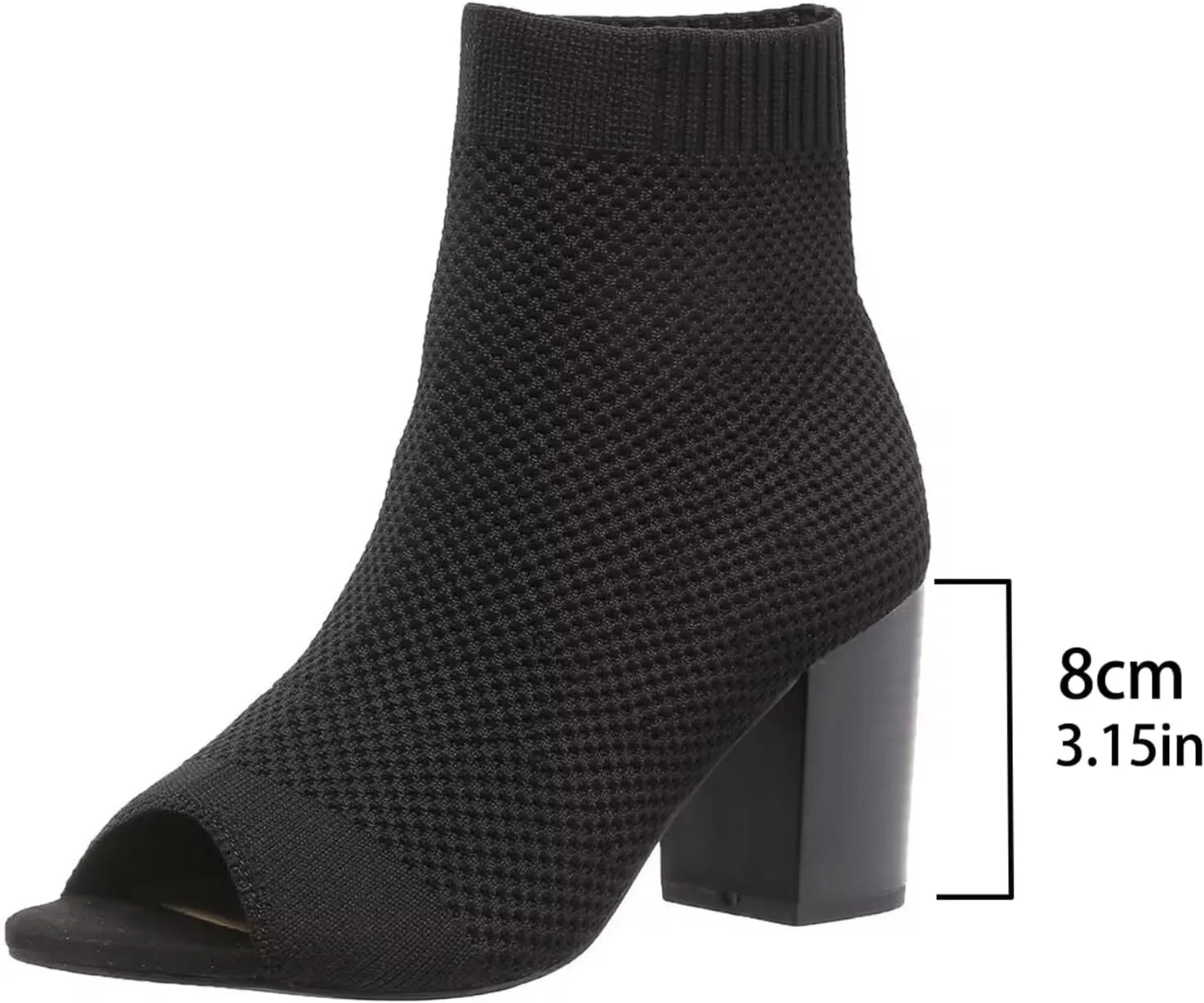 SACFOF Women's Knit Peep Toe Slingback Chunky Heel Ankle Boots Summer Breathable Slip On Dress Sock Heeled Sandals