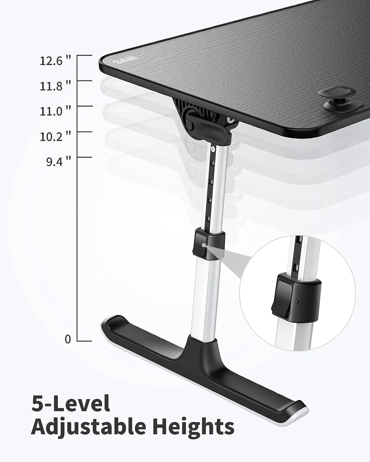 SAIJI Height & Angle Adjustable Laptop Stand for Bed, Lap Desk Bed Tray Table, Light Weight Foldable Portable Laptop Table for Couch Sofa Chair Floor Desk for Adults, Kids (Black)