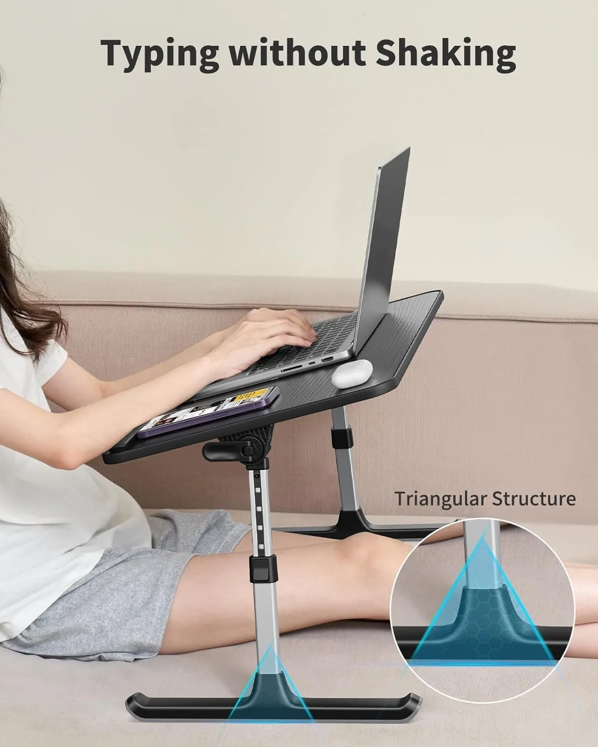 SAIJI Height & Angle Adjustable Laptop Stand for Bed, Lap Desk Bed Tray Table, Light Weight Foldable Portable Laptop Table for Couch Sofa Chair Floor Desk for Adults, Kids (Black)