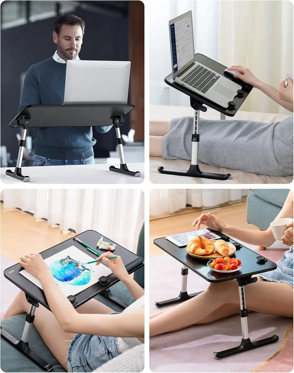 SAIJI Height & Angle Adjustable Laptop Stand for Bed, Lap Desk Bed Tray Table, Light Weight Foldable Portable Laptop Table for Couch Sofa Chair Floor Desk for Adults, Kids (Black)