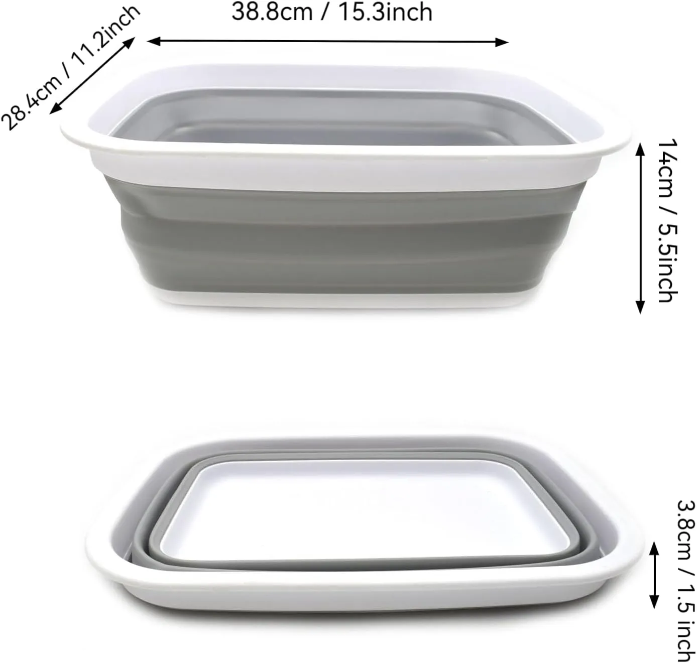SAMMART 9.2L (2.37Gallon) Collapsible Tub - Portable Outdoor Picnic Basket/Crater - Foldable Shopping Bag - Space Saving Storage Container (M, Gray)