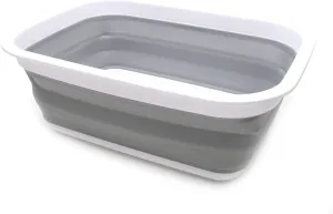 SAMMART 9.2L (2.37Gallon) Collapsible Tub - Portable Outdoor Picnic Basket/Crater - Foldable Shopping Bag - Space Saving Storage Container (M, Gray)