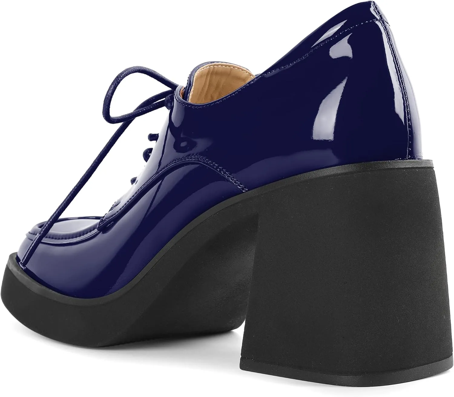 SAMMITOP Platform Oxfords for Women Chunky Lace Up Oxford Shoes Square Toe Casual Comfort Business Work Office Dress Shoes Patent Leather 3.2 Inches