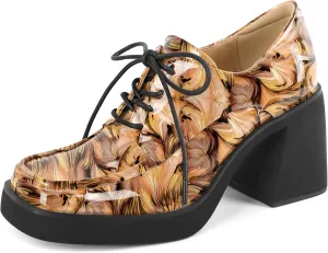 SAMMITOP Platform Oxfords for Women Chunky Lace Up Oxford Shoes Square Toe Casual Comfort Business Work Office Dress Shoes Patent Leather 3.2 Inches