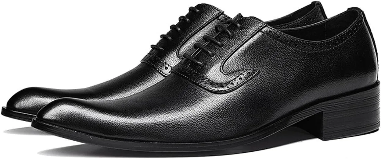 Santimon Men’s Black Oxford Formal Dress Shoes – Genuine Leather Lace-Up Business Casual Shoes for Men, Elegant Cap Toe Comfort Insole – Ideal for Office, Wedding