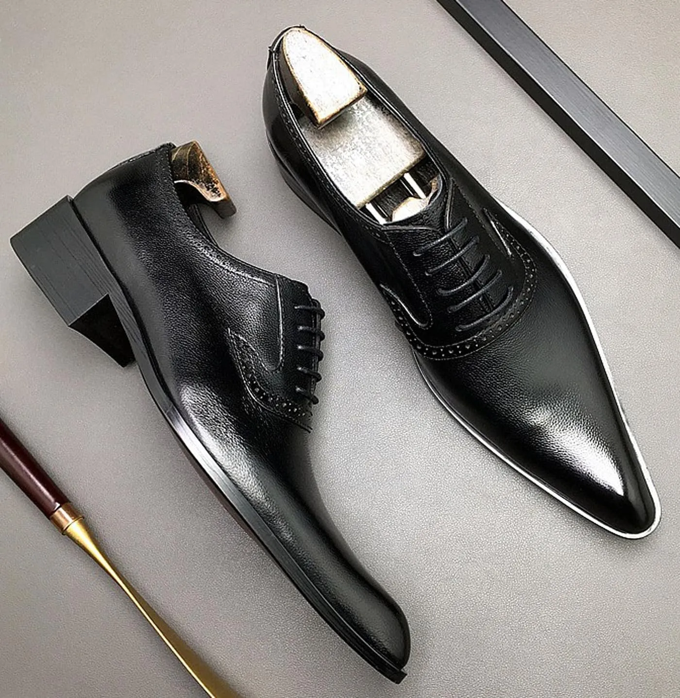 Santimon Men’s Black Oxford Formal Dress Shoes – Genuine Leather Lace-Up Business Casual Shoes for Men, Elegant Cap Toe Comfort Insole – Ideal for Office, Wedding
