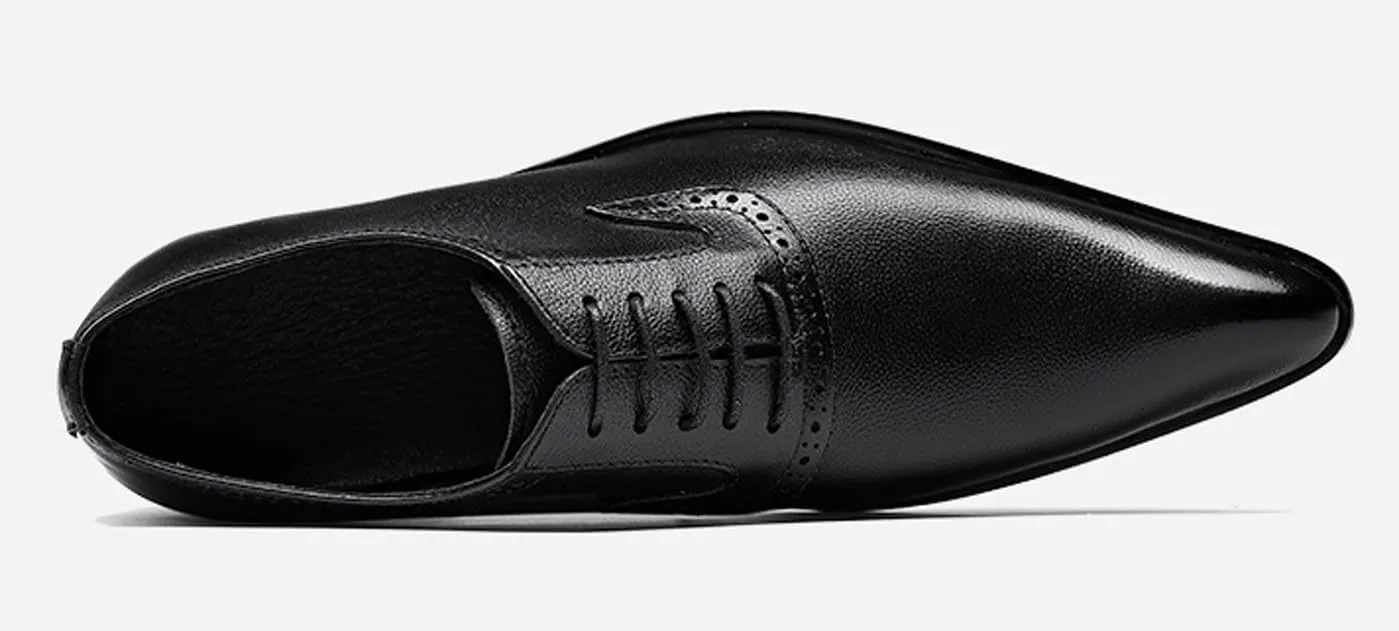 Santimon Men’s Black Oxford Formal Dress Shoes – Genuine Leather Lace-Up Business Casual Shoes for Men, Elegant Cap Toe Comfort Insole – Ideal for Office, Wedding