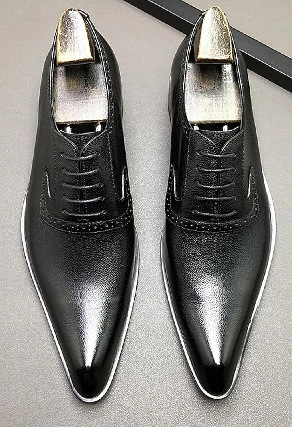 Santimon Men’s Black Oxford Formal Dress Shoes – Genuine Leather Lace-Up Business Casual Shoes for Men, Elegant Cap Toe Comfort Insole – Ideal for Office, Wedding
