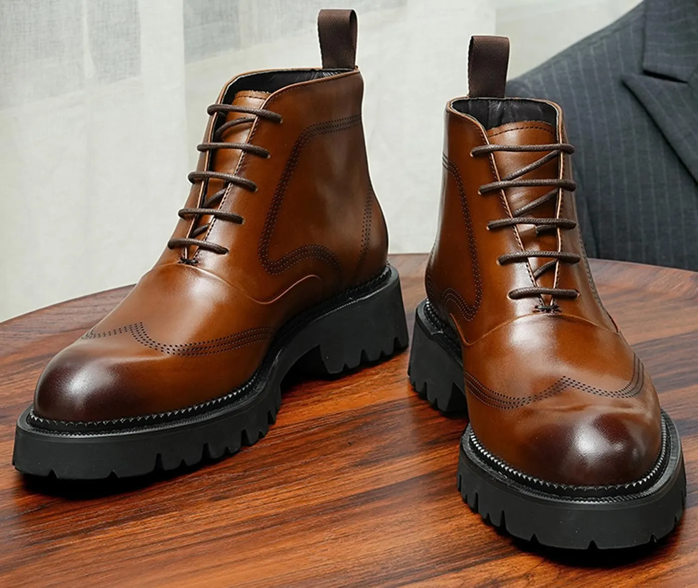 Santimon Men's Dress Casual Oxford Boots - Genuine Leather Wingtip Brogues Chelsea Ankle Boots for Wedding, Business & Formal Wear
