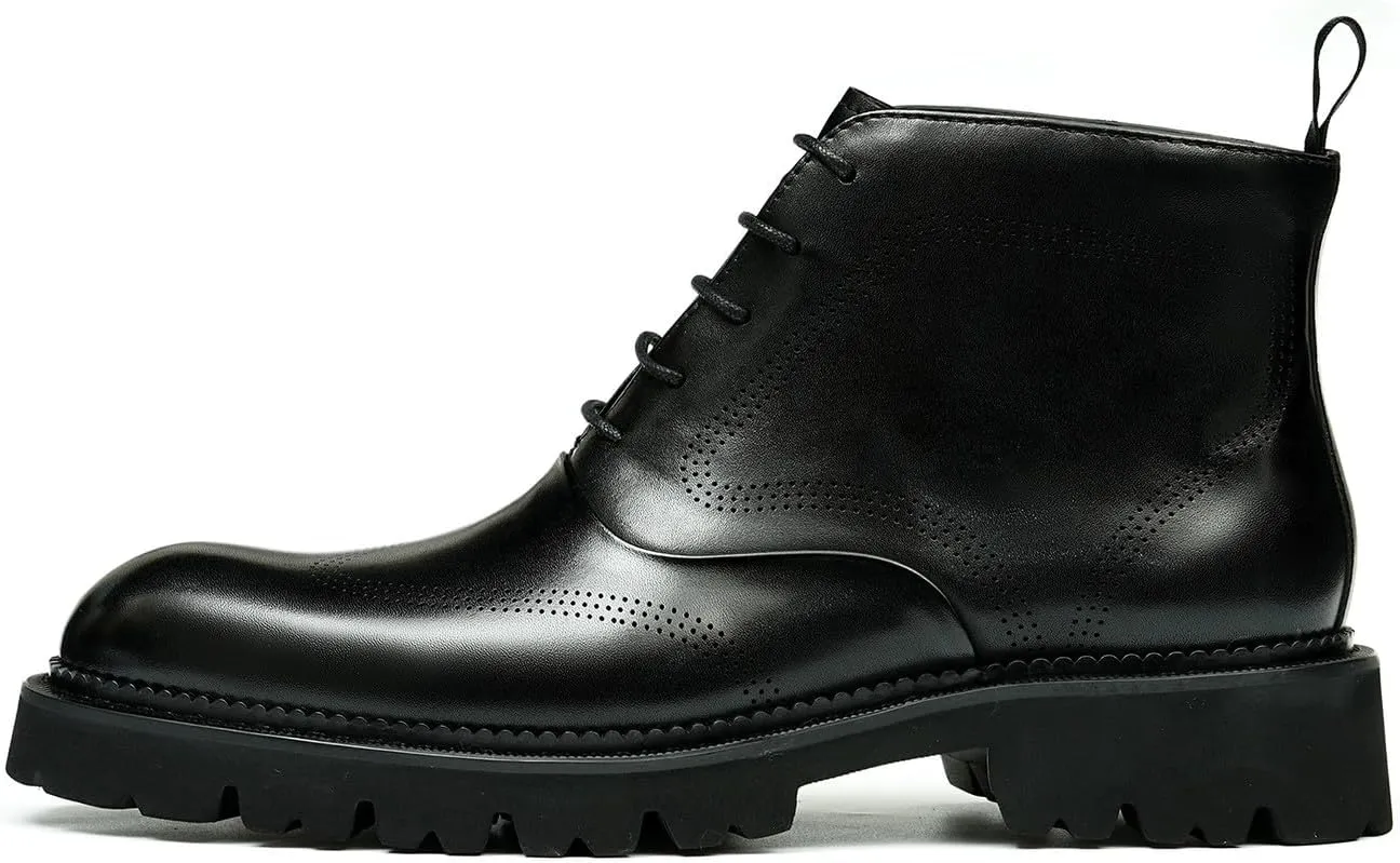 Santimon Men's Dress Casual Oxford Boots - Genuine Leather Wingtip Brogues Chelsea Ankle Boots for Wedding, Business & Formal Wear