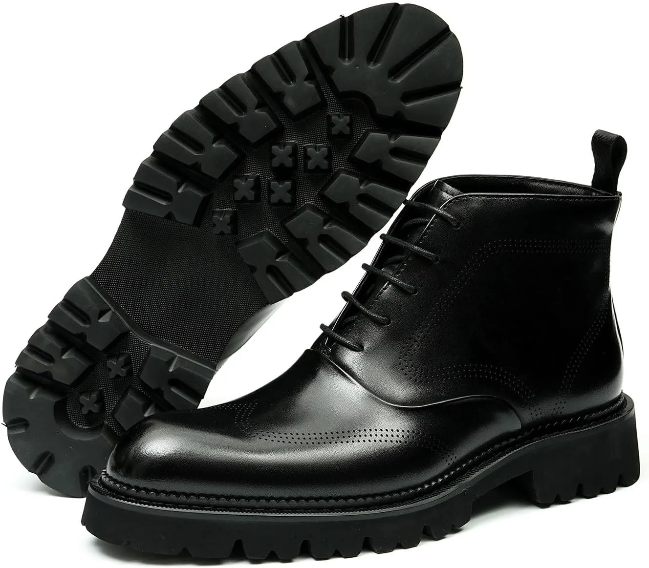 Santimon Men's Dress Casual Oxford Boots - Genuine Leather Wingtip Brogues Chelsea Ankle Boots for Wedding, Business & Formal Wear