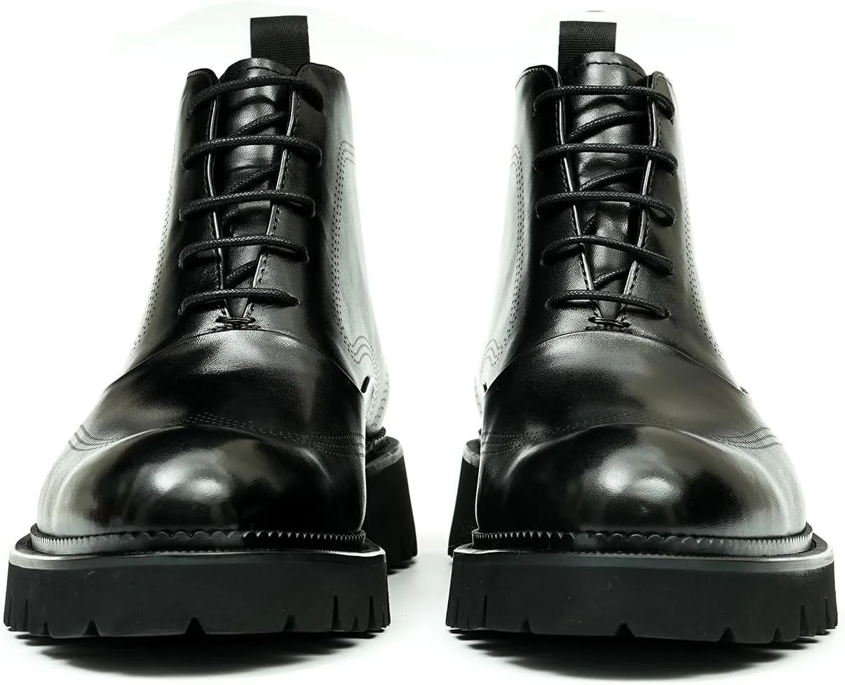 Santimon Men's Dress Casual Oxford Boots - Genuine Leather Wingtip Brogues Chelsea Ankle Boots for Wedding, Business & Formal Wear