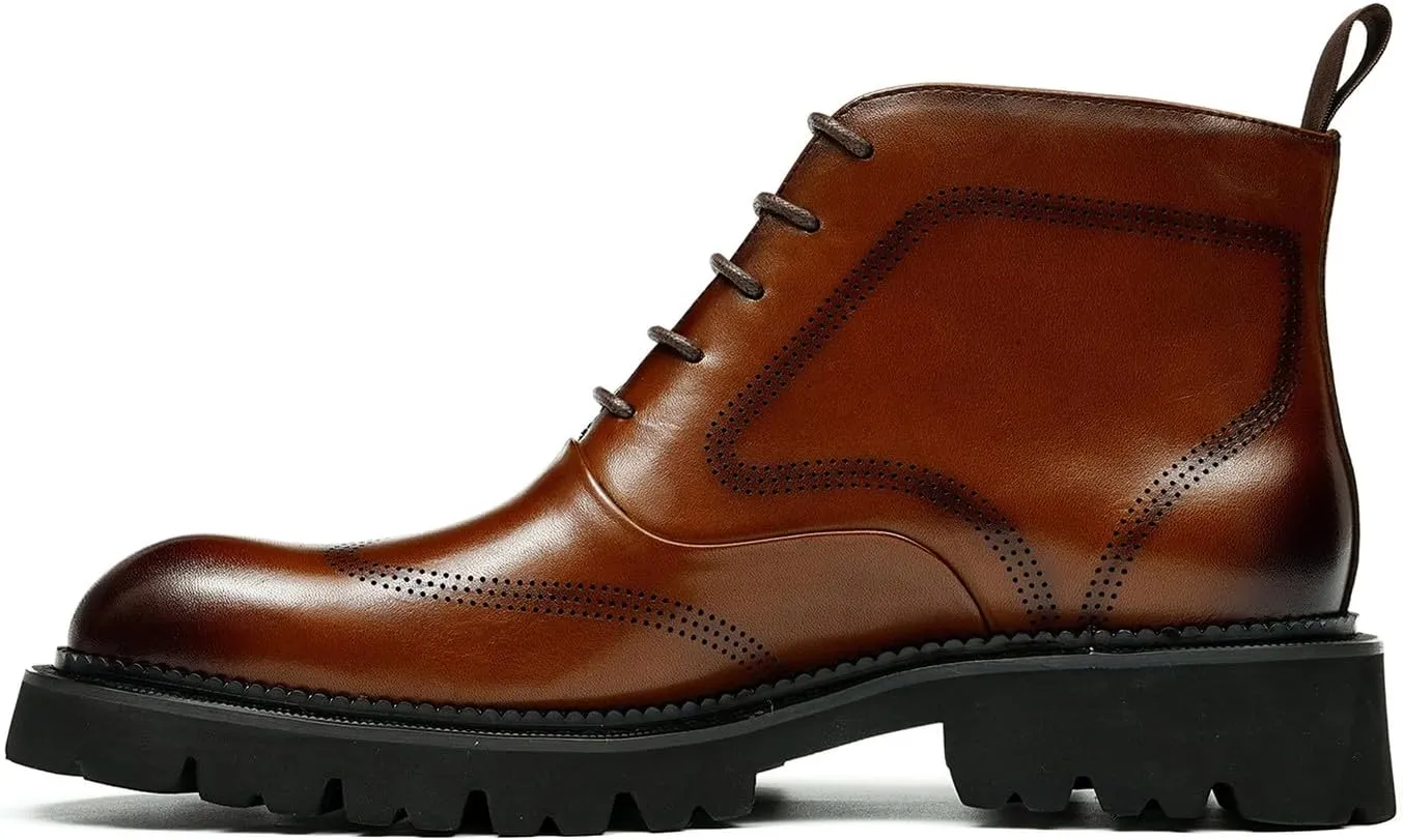 Santimon Men's Dress Casual Oxford Boots - Genuine Leather Wingtip Brogues Chelsea Ankle Boots for Wedding, Business & Formal Wear