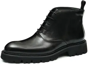 Santimon Men's Dress Casual Oxford Boots - Genuine Leather Wingtip Brogues Chelsea Ankle Boots for Wedding, Business & Formal Wear