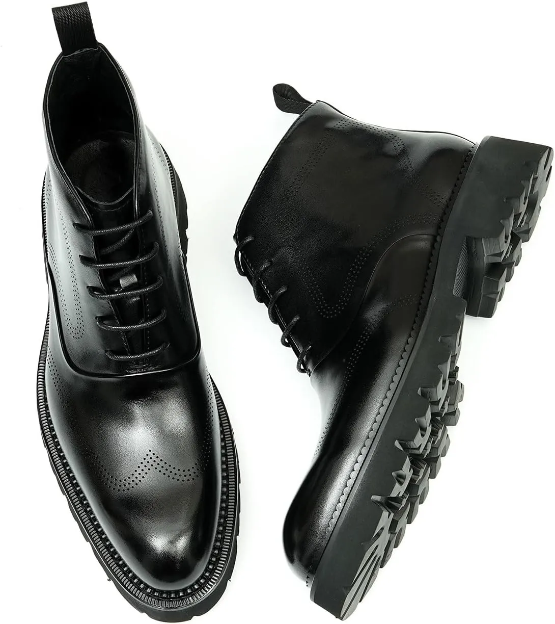 Santimon Men's Dress Casual Oxford Boots - Genuine Leather Wingtip Brogues Chelsea Ankle Boots for Wedding, Business & Formal Wear
