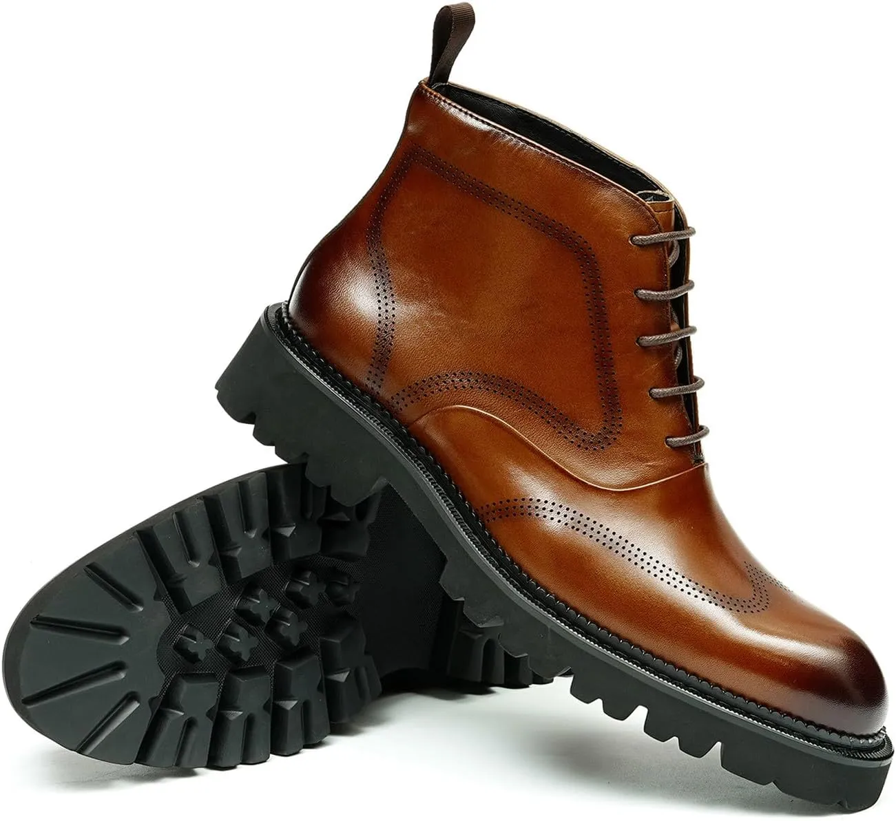 Santimon Men's Dress Casual Oxford Boots - Genuine Leather Wingtip Brogues Chelsea Ankle Boots for Wedding, Business & Formal Wear