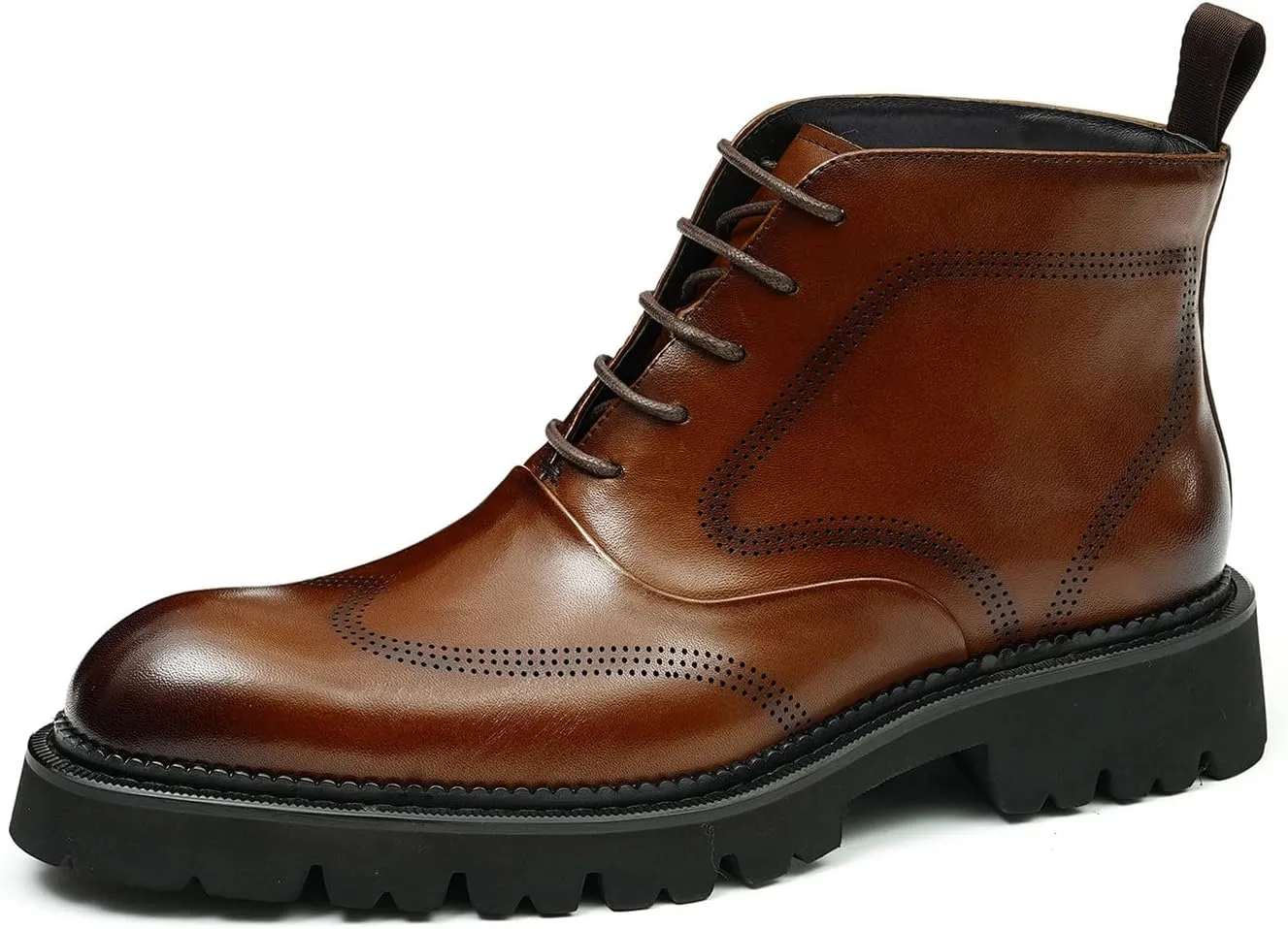 Santimon Men's Dress Casual Oxford Boots - Genuine Leather Wingtip Brogues Chelsea Ankle Boots for Wedding, Business & Formal Wear
