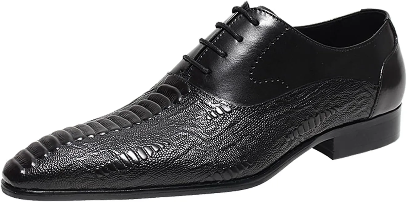 Santimon Men’s Leather Oxford Dress Shoes – Classic Lace-Up Formal Derby Shoes with Crocodile Embossed Detailing, Anti-Slip Sole & Cushioned Insole for Business, Wedding & Party