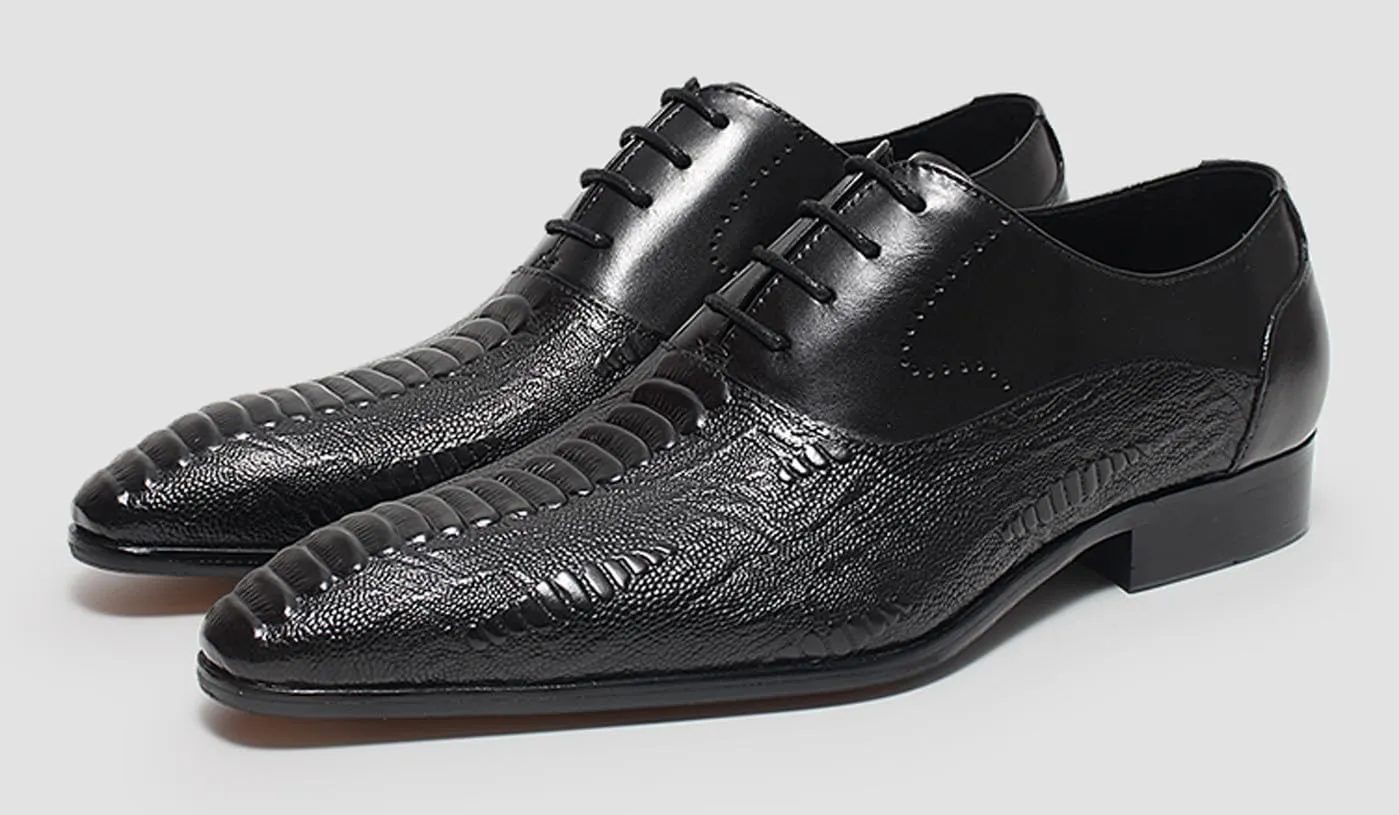 Santimon Men’s Leather Oxford Dress Shoes – Classic Lace-Up Formal Derby Shoes with Crocodile Embossed Detailing, Anti-Slip Sole & Cushioned Insole for Business, Wedding & Party