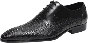 Santimon Men’s Leather Oxford Dress Shoes – Classic Lace-Up Formal Derby Shoes with Crocodile Embossed Detailing, Anti-Slip Sole & Cushioned Insole for Business, Wedding & Party