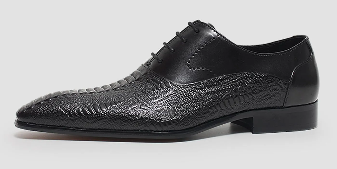Santimon Men’s Leather Oxford Dress Shoes – Classic Lace-Up Formal Derby Shoes with Crocodile Embossed Detailing, Anti-Slip Sole & Cushioned Insole for Business, Wedding & Party