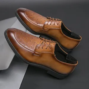 Santimon Men’s Ostrich Print Leather Oxford Dress Shoes Classic Lace-Up Formal Shoes for Business, Weddings, and Casual Occasions, Brown/Black