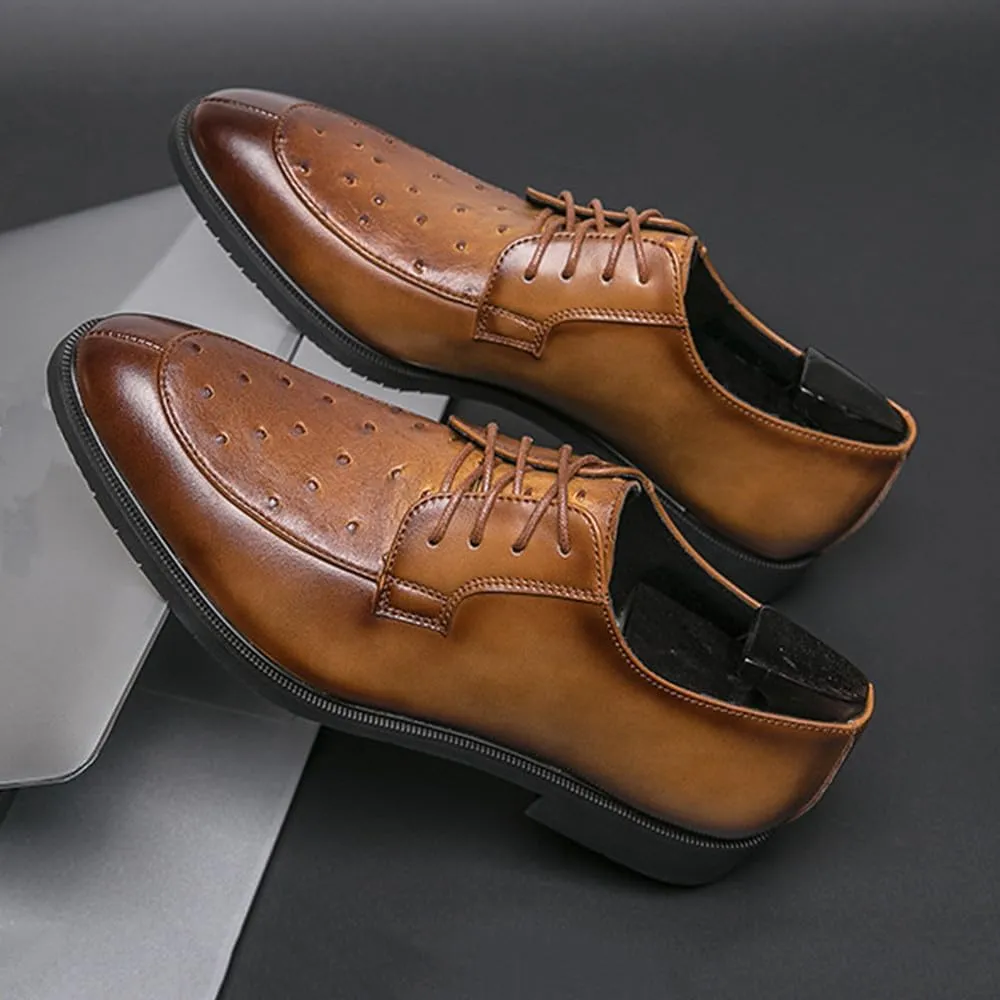 Santimon Men’s Ostrich Print Leather Oxford Dress Shoes Classic Lace-Up Formal Shoes for Business, Weddings, and Casual Occasions, Brown/Black