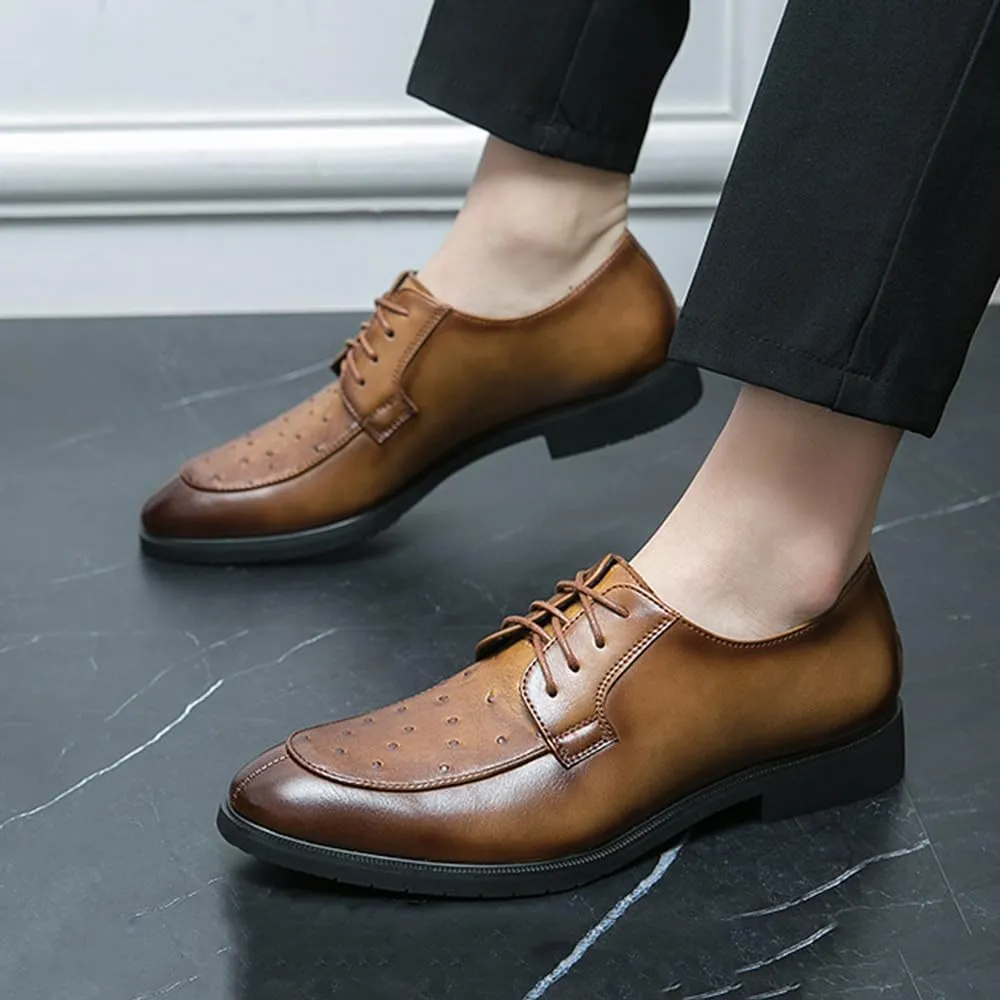 Santimon Men’s Ostrich Print Leather Oxford Dress Shoes Classic Lace-Up Formal Shoes for Business, Weddings, and Casual Occasions, Brown/Black