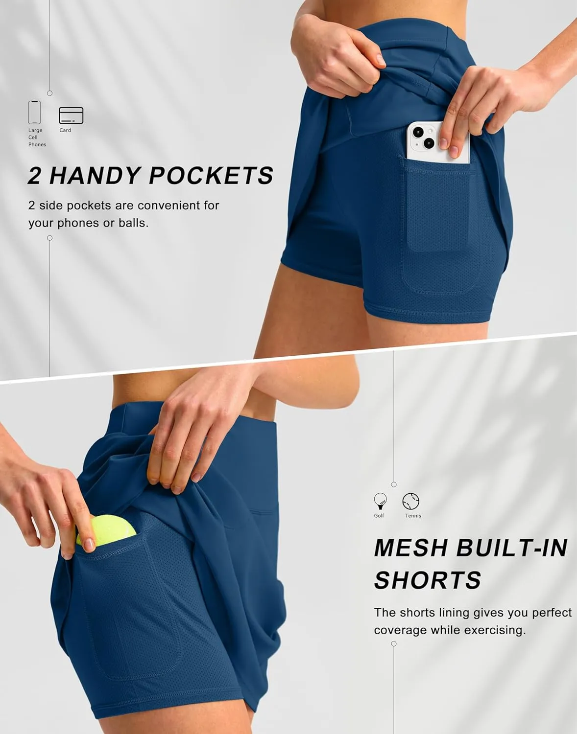 SANTINY 16" Golf Skorts Skirts for Women with 4 Pockets Women's High Waisted Stretchy Tennis Skirt Athletic Skort