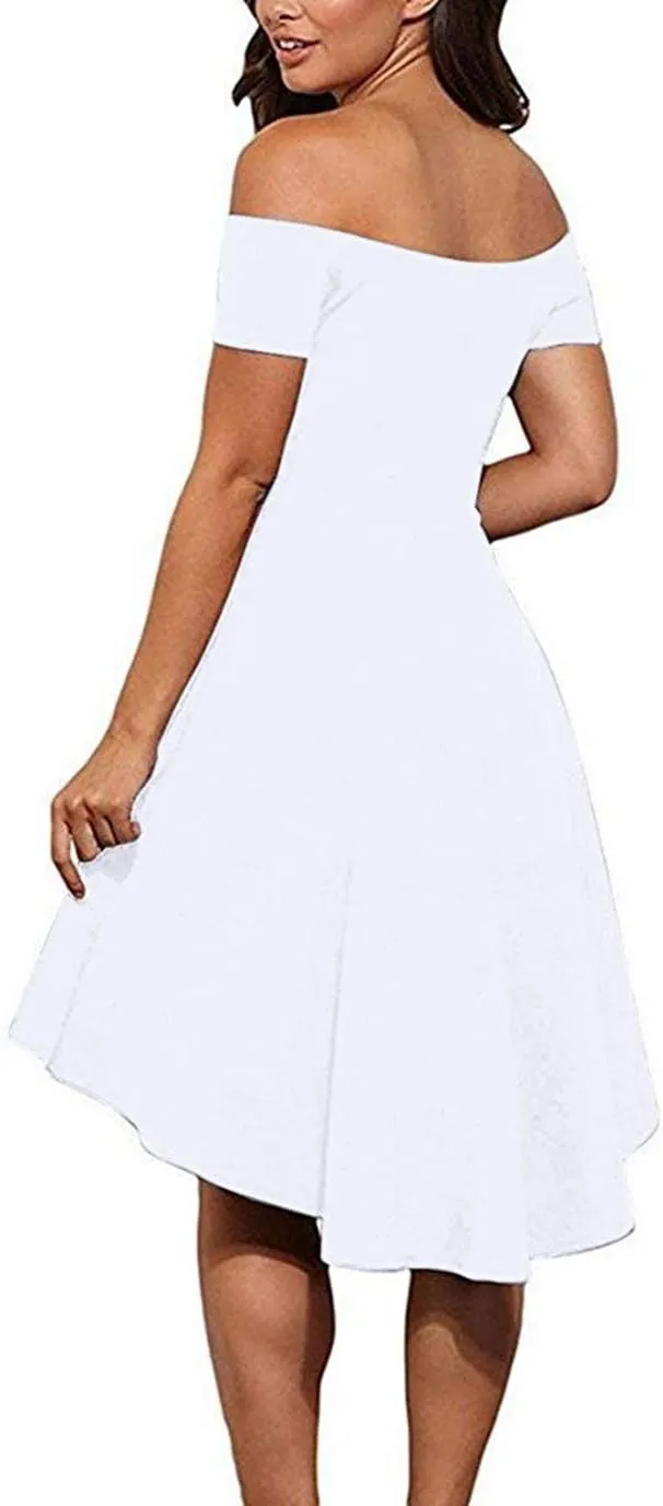 Sarin Mathews Womens Off The Shoulder Short Sleeve High Low Cocktail Skater Dress