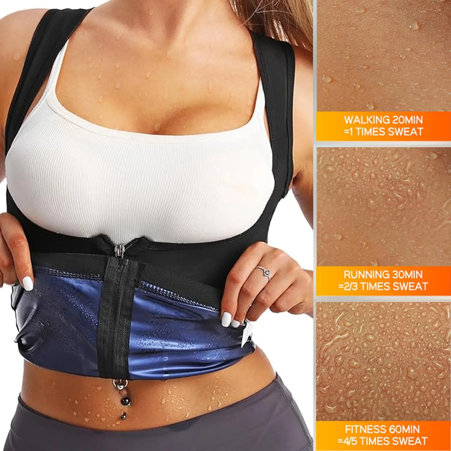 Sauna Suit for Women Shaper Vest Waist Trainer Sweat Sauna Shirt for Women Workout Tank Top with Zipper