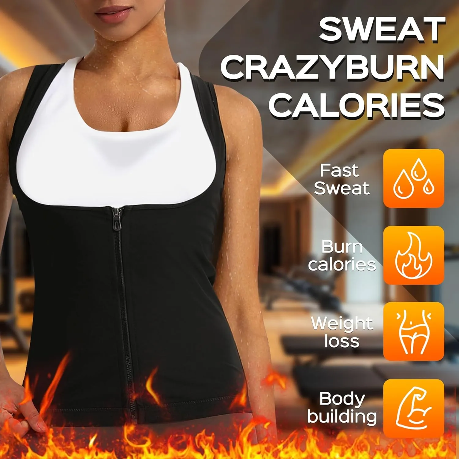 Sauna Suit for Women Shaper Vest Waist Trainer Sweat Sauna Shirt for Women Workout Tank Top with Zipper