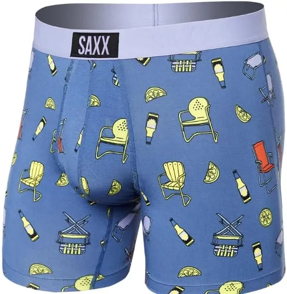 SAXX SXBM35-LWL-XS Vibe Super Soft Boxer Brief Lawnchairs & Limes- Blue XS