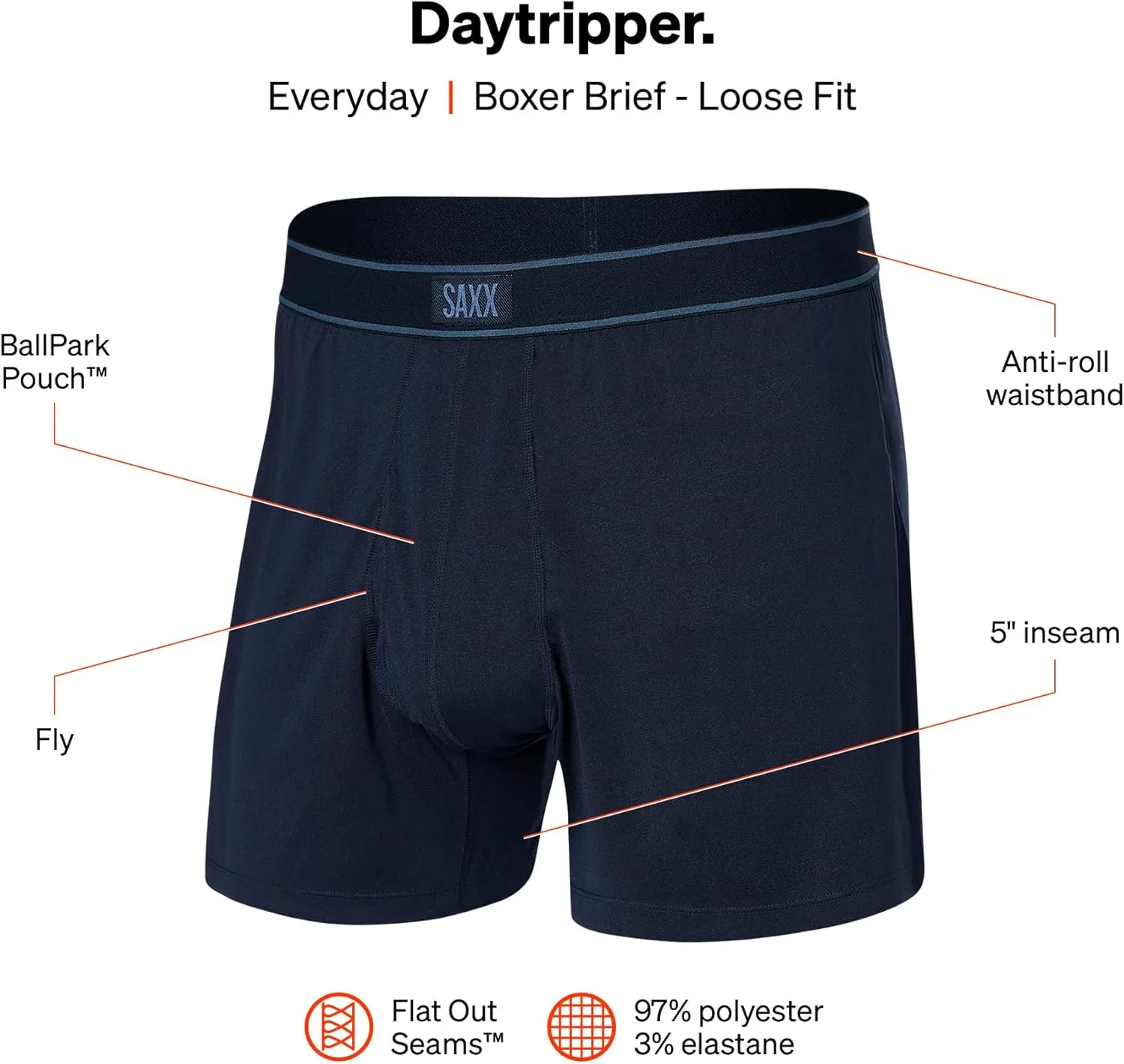 SAXX Underwear Co. Men's Underwear with Pouch Daytripper Boxer Short Fly